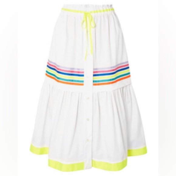 Mira Mikati Dresses & Skirts - Mira Mikati Rainbow Stripe Neon Trim Tiered Midi Skirt US 6 festival